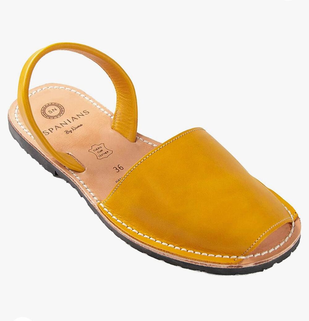 Leather Flat Sandals Saffron | Handmade in Spain | Lightweight Sole